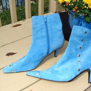 Blue Faux Suede Ankle Boots with Kitten Heel Size 9 M